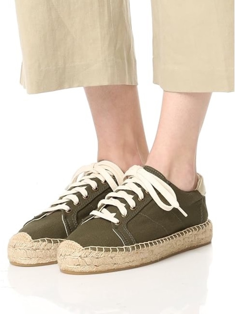 Soludos Army Green Tennis Espadrille Sneakers Women’s Size 7 Olive Canvas LaceUp - Picture 1 of 11
